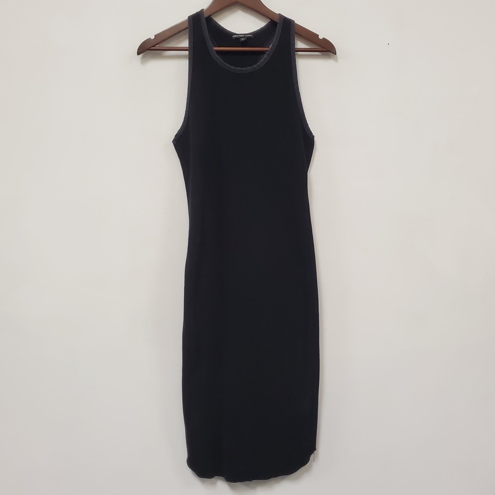 James Perse Womens Ribbed Sleeveless Midi Dress Size 2 M Black Scoop Neck Fitted
